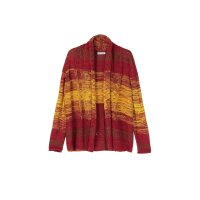 Marken-Strickjacke m. Schalkragen, weinrot-gelb