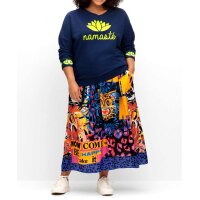 Satin-Maxi-Druckrock, blau-bunt