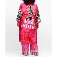 Płaszcz kimono satynowy Zebra, wzór różowy