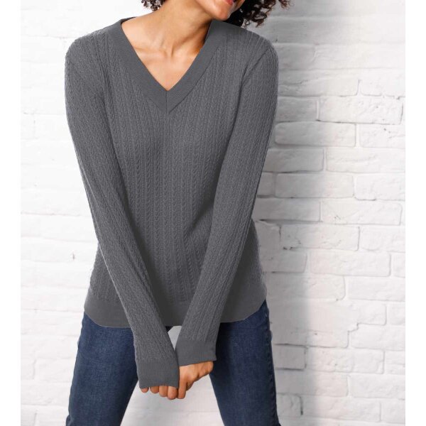 Merino-Kaschmir-Pullover, grau-meliert