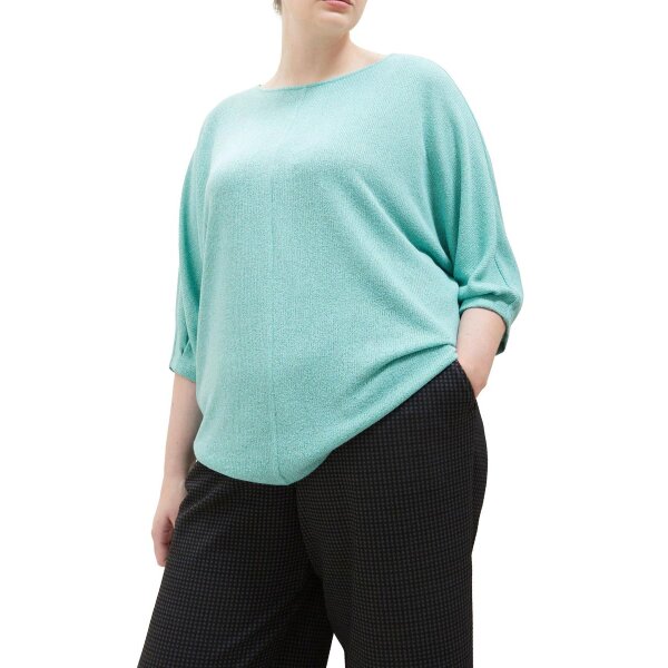 Marken-3/4-Arm-Strickshirt, türkis