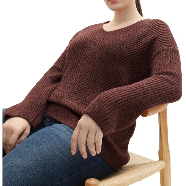 Marken-V-Pullover, bordeaux-meliert