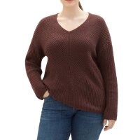 Marken-V-Pullover, bordeaux-meliert