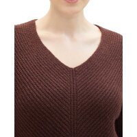 Marken-V-Pullover, bordeaux-meliert