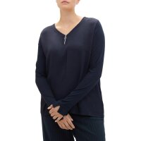 Marken-Langarmshirt mit Zipper am V-Ausschnitt, marine