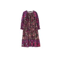 Maxi satin dress with flounces, black/ multicolour
