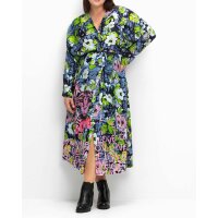Maxi satin print dress, blue/ multi-colour