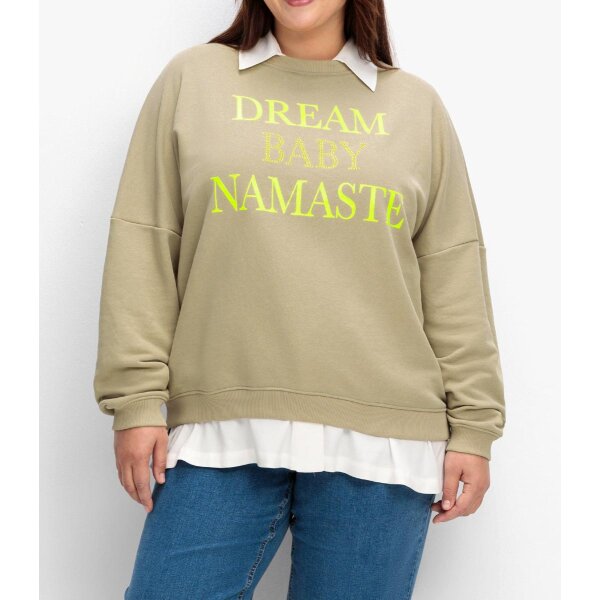 Sweatshirt with print and strass, beige