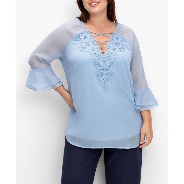 Chiffontunika m. Spitze und Volantärmeln, bleu