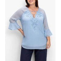 Chiffontunika m. Spitze und Volantärmeln, bleu