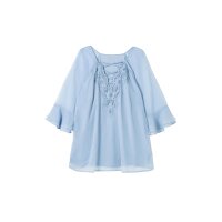 Chiffontunika m. Spitze und Volantärmeln, bleu