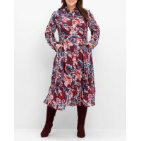 Marken-Chiffonkleid m.Spitzendetails und Volant, rot-bunt