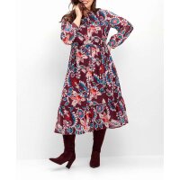 Marken-Chiffonkleid m.Spitzendetails und Volant, rot-bunt