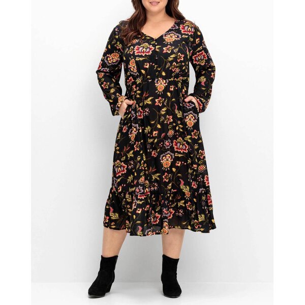 Midi print dress, black/ multi-colour