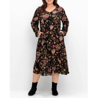 Marken-Midi-Druckkleid, schwarz-bunt