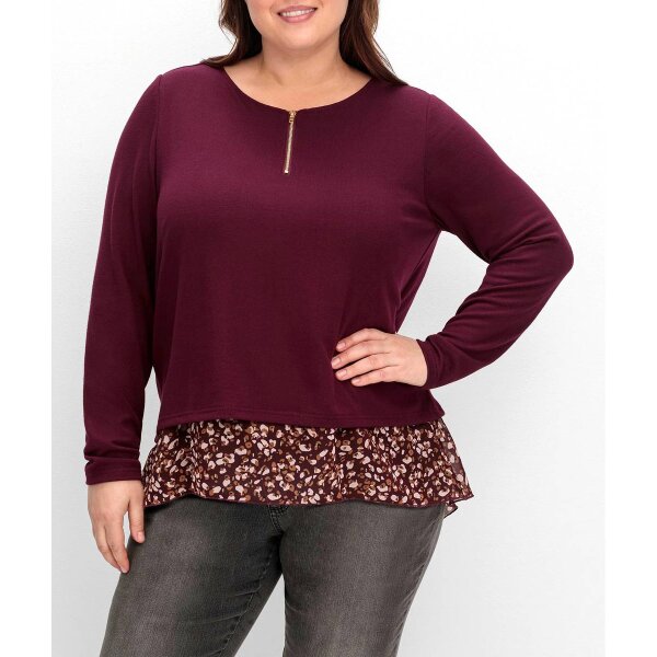 2-in-1 Shirt m. Chiffonfutter, weinrot