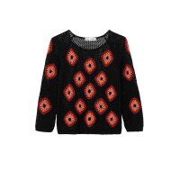 Marken-Crochetmuster-Pullover, schwarz-bunt