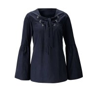 Volant-Bluse m. Schnürung, nachtblau