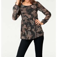 Chiffon-Druckbluse, schwarz-camel