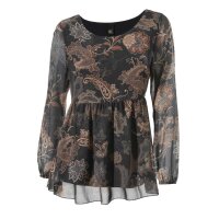 Chiffon-Druckbluse, schwarz-camel