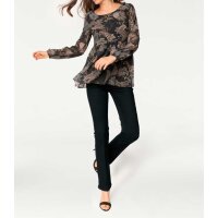 Chiffon-Druckbluse, schwarz-camel