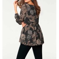 Chiffon-Druckbluse, schwarz-camel