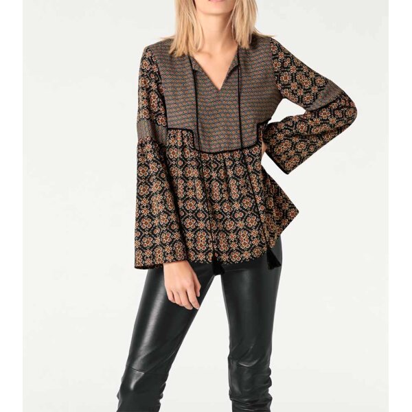 Designer-Druckbluse, schwarz-bunt