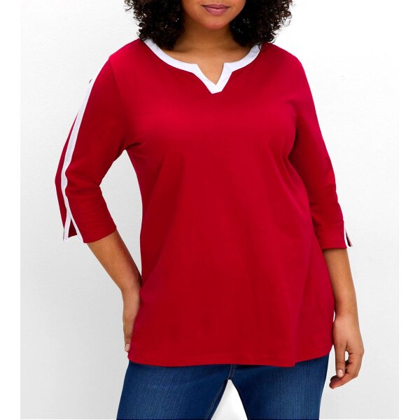 Cropped sleeve shirt, red-white