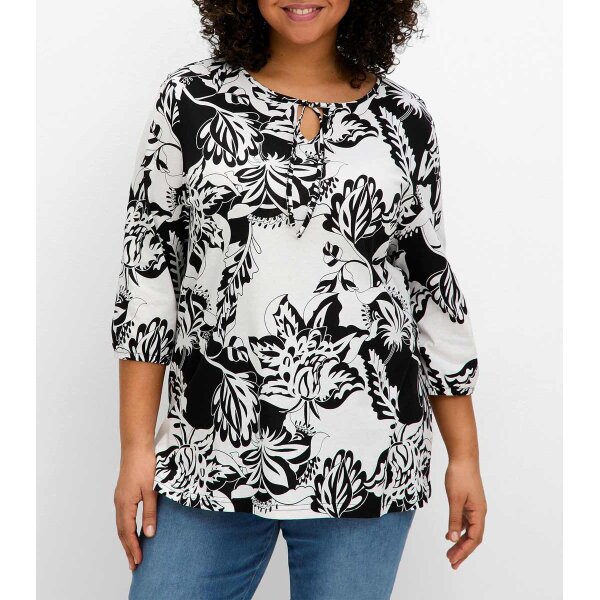 3/4-Arm-Shirt-Tunika, ecru-schwarz