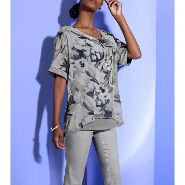 Viskose-Seiden-Bluse im Lagenlook, bunt