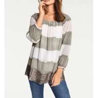 Chiffonbluse, khaki-weiß