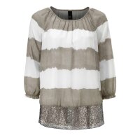 Chiffonbluse, khaki-weiß