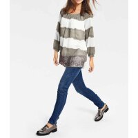 Chiffonbluse, khaki-weiß