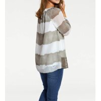 Chiffonbluse, khaki-weiß