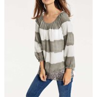 Chiffonbluse, khaki-weiß