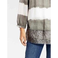 Chiffonbluse, khaki-weiß