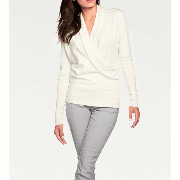 Designer-Wickelpullover m. Spitze, creme