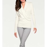 Designer-Wickelpullover m. Spitze, creme