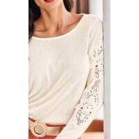 Silk sweater with lace, champagne