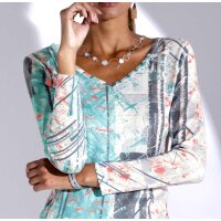 Print sweater with glitter stones, ecru-multicolour