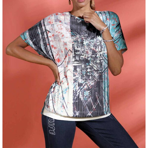 Layer look shirt, ecru-print