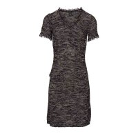 Knit dress with fringes, black-beige