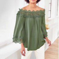 Designer-Carmen-Spitzenbluse, khaki