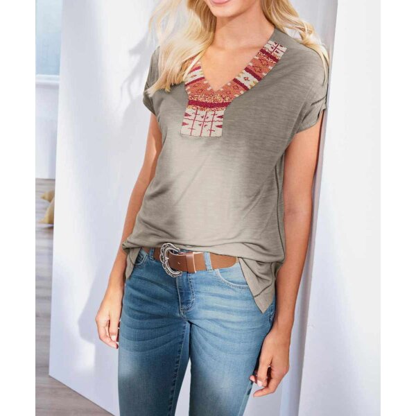 Designer-Shirt m. Zierperlen, schlamm