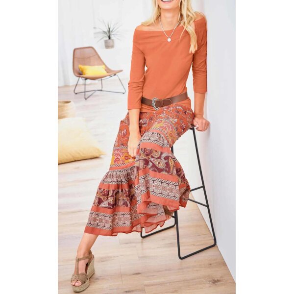 Designer-Paisley-Druckrock, terra-bunt