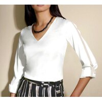 Stretch blouse with trim, white