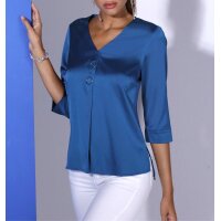 Satinbluse m. Zierring, royalblau