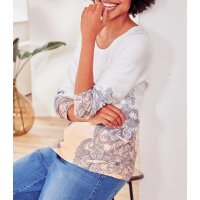 Designer-Druckpullover, ecru-apricot