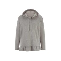 Designer hooded sweater with ruffles, gre