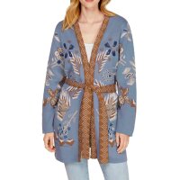 Designer-Jacquard-Strickjacke, blau-bunt